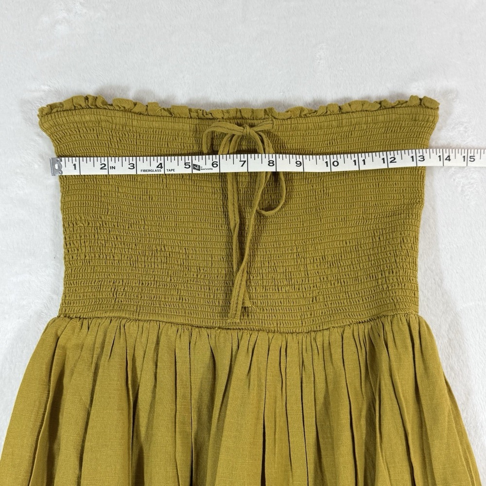 Urban Outfitters Penny Smocked Midi Dress Strapless Yellow Ruffle Cotton Sz M - Picture 9 of 12